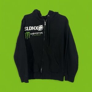 Vintage RARE Sledneck Monster & Green Black Zip-Up Hoodie Mens Medium